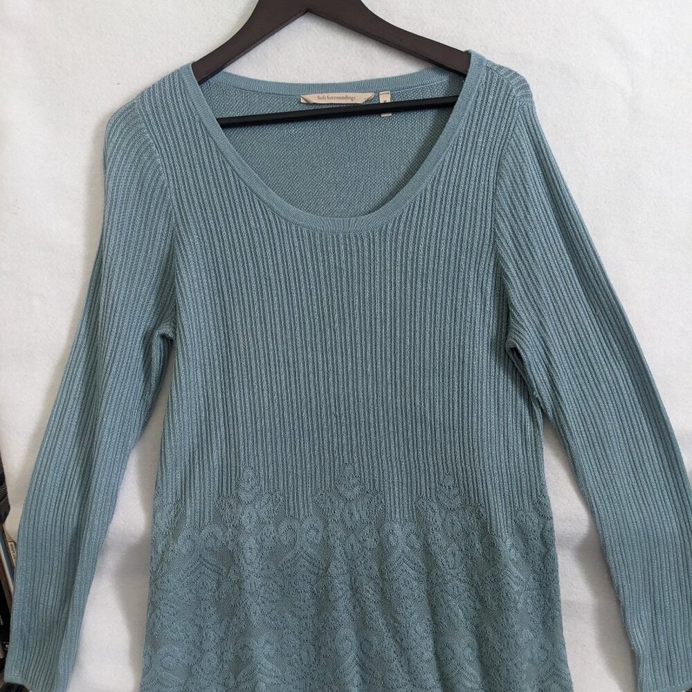 Soft Surroundings Women's Aqua Long Sleeve Sweater Medium